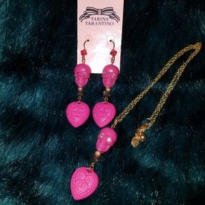 Tarina Tarantino pink skull earrings & necklace
